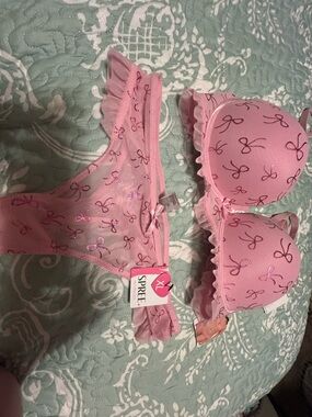 Pink Bow Print Bra and Panty Set
